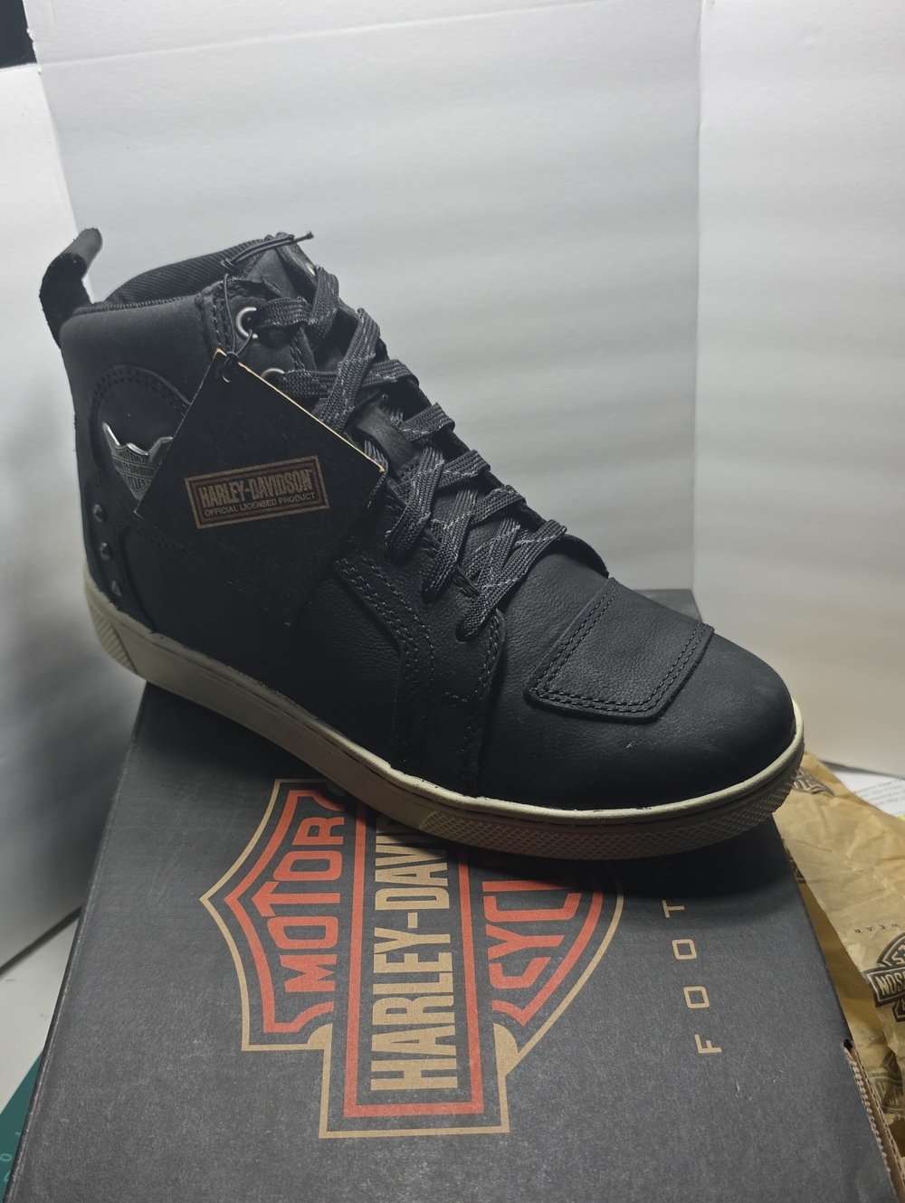 Harley-Davidson Black High-Top Lace-Up Boots with Cream Sole